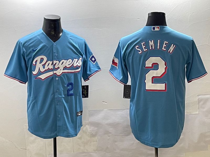 Men Texas Rangers 2 Semien Light Blue Game 2025 Nike MLB Jersey style 4